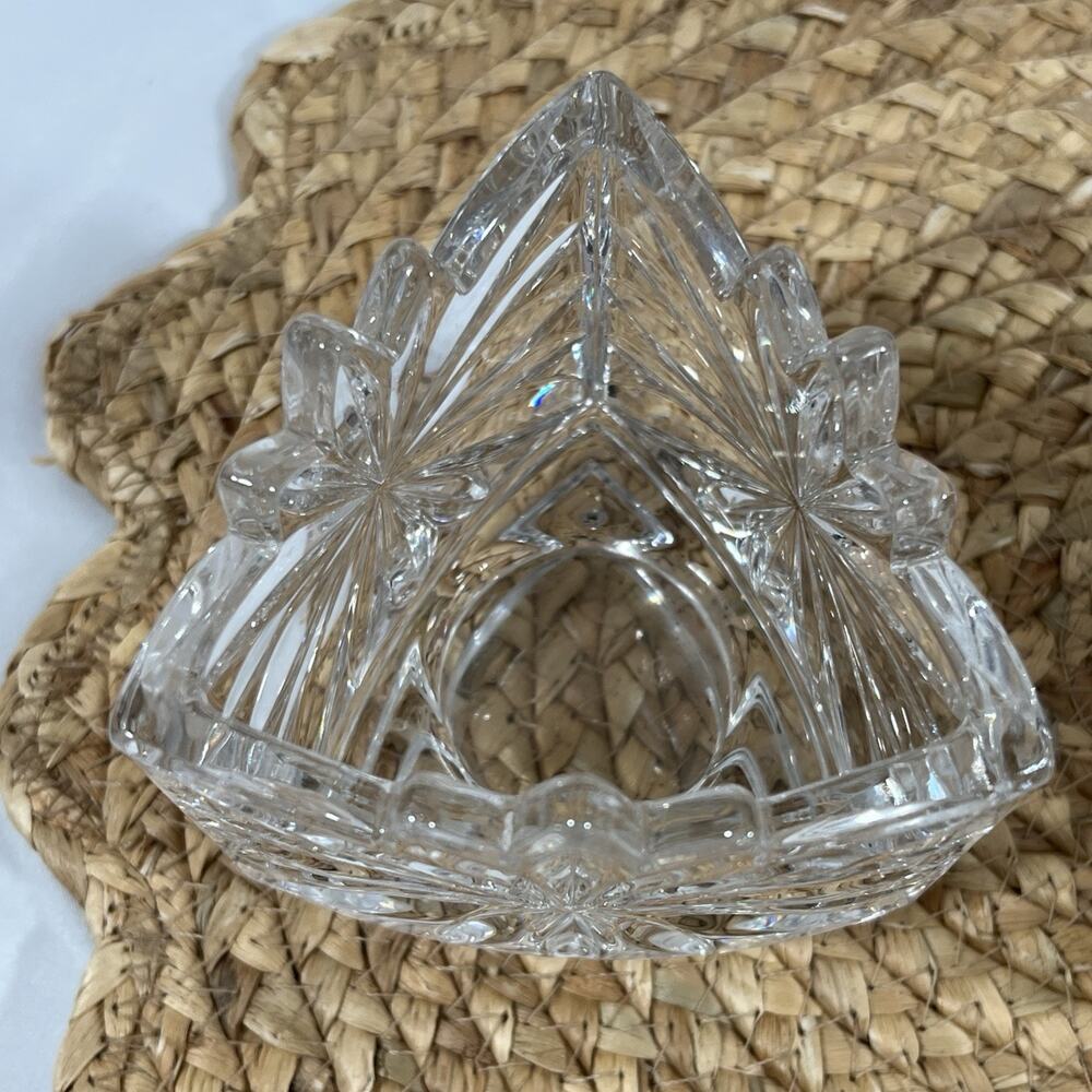 Vintage Mikasa Crystal Fire Blossom Triangle Votive Candle 2 Holders Triangular - Picture 4 of 12